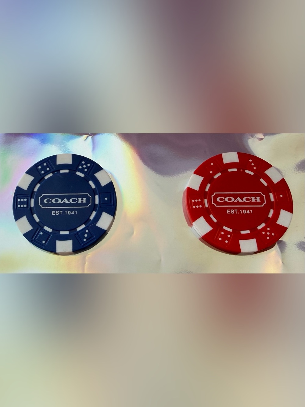 COACH Red and Blue Poker Chips Set Collectibles NEW